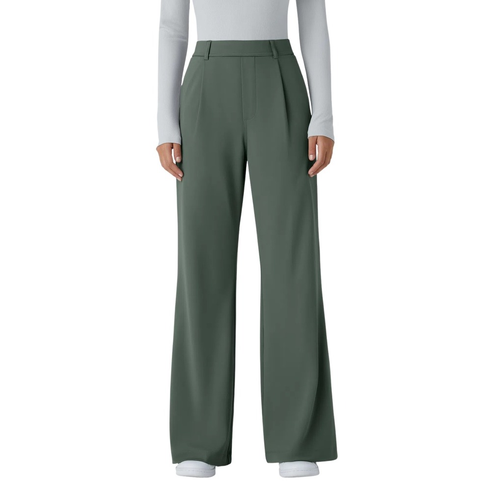 Halara Pants Medium Tall Sage Green High Waisted Pleated Wide Leg Day Stretch